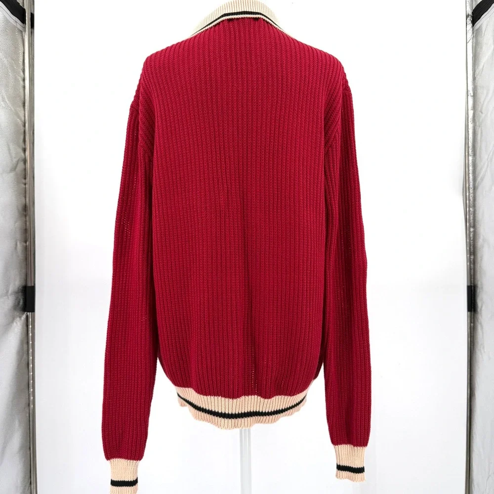 OXKNIT 100% Cotton Long Sleeve Polo Sweater Mod Style Retro Red Medium